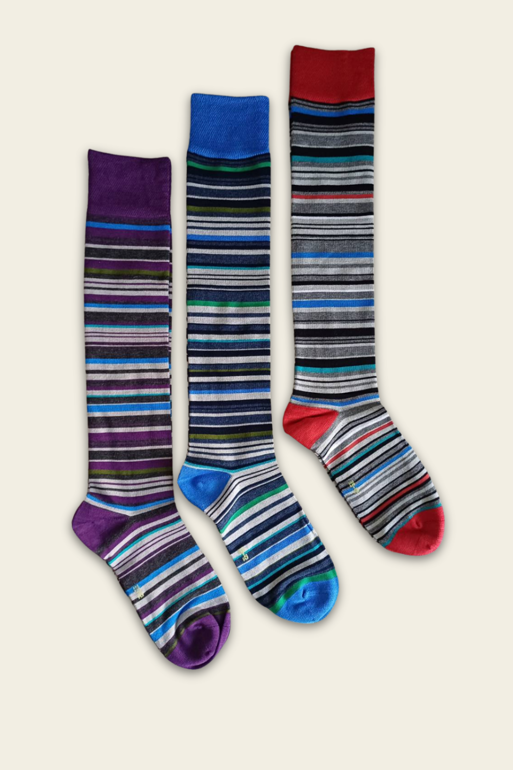 Bunte nahtlose kniehohe Bambus-Socken – 3 Paar
