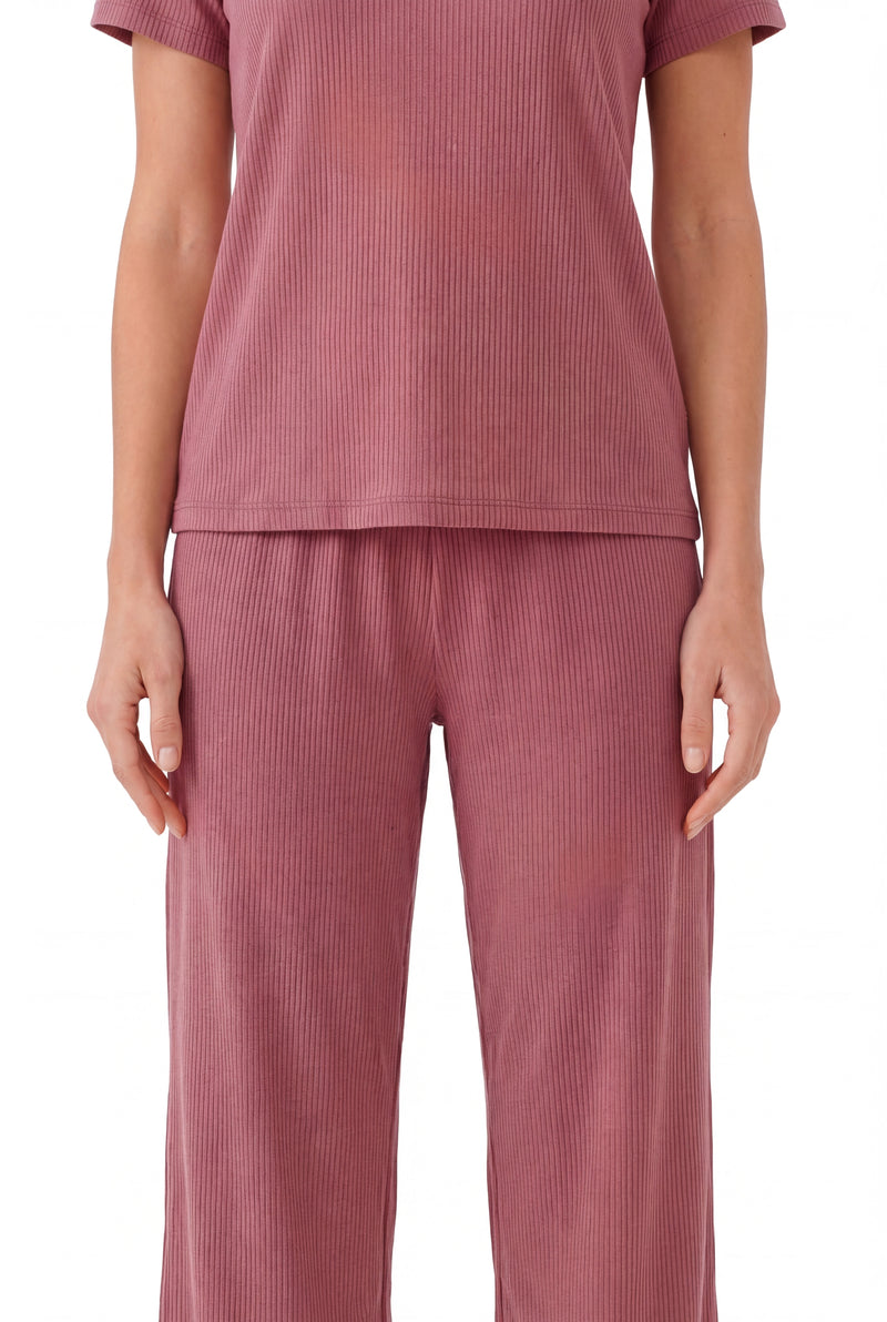 Pigiama in bambù a maniche corte con pantaloni cropped